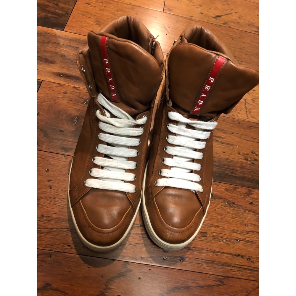 Prada Camel High Top Sneakers